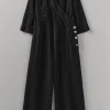 Brushed Cotton Linen Herringbone Jumpsuit