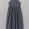Cotton Linen Twill Gathered Waist Dress