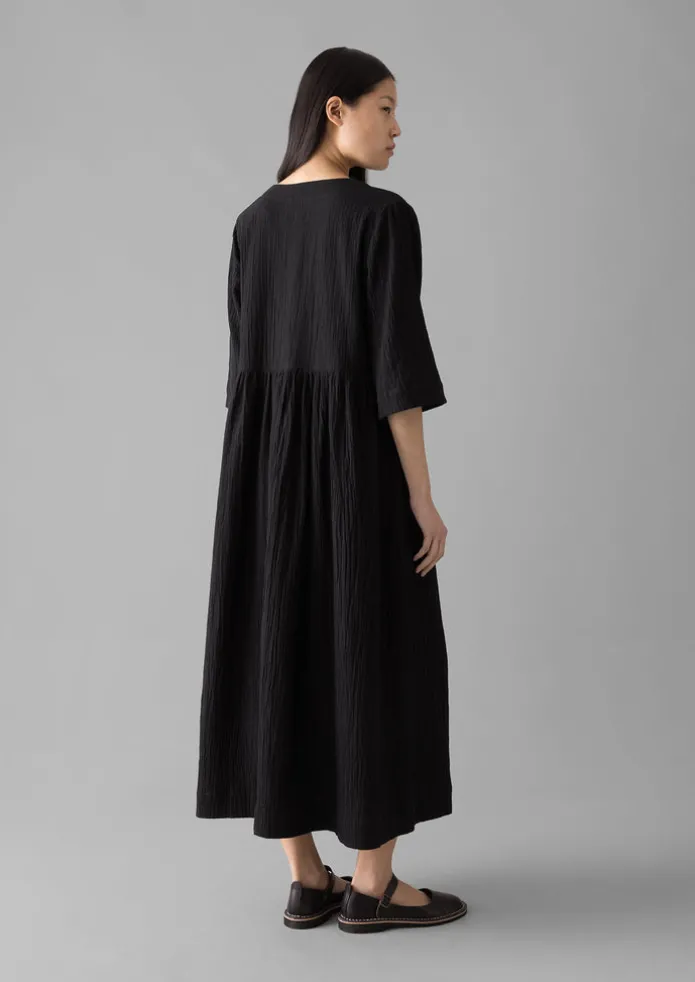 Crinkled Cotton V-Neck Dress