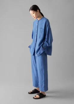 Garment Dyed Linen Barrel Leg Trousers