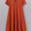 Garment Dyed Linen V-Neck Dress