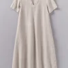 Garment Dyed Linen V-Neck Dress