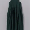 Gathered Waist Crinkled Cotton Dress