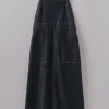 Side Button Denim Pinafore Dress
