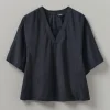Textured Cotton Poplin V-Neck Top